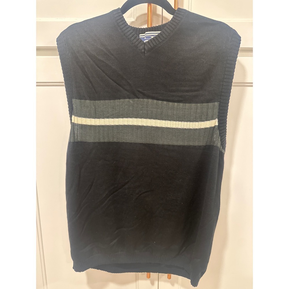 OP Ocean Pacific Mens V-Neck Sleeveless Sweater Vest Black Gray Cream Cotton